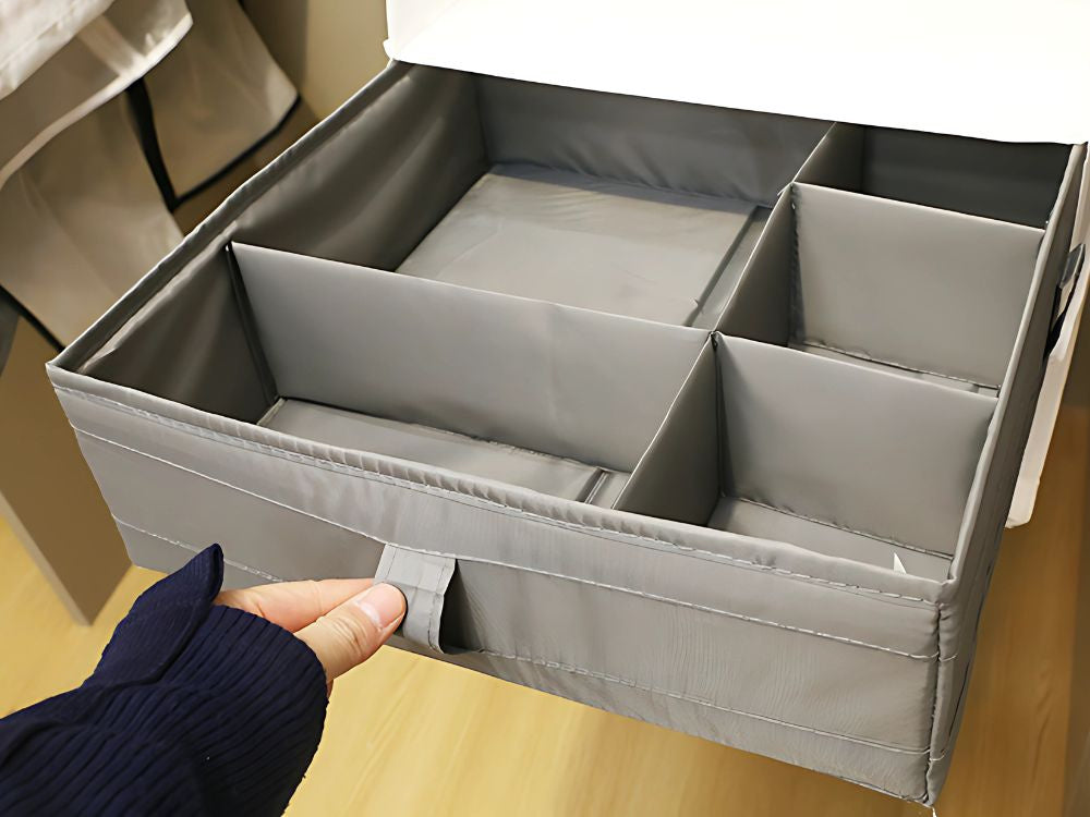Organizator de sertare, Zola, pentru haine si lenjerie intima, cu 7 compartimente, 44x34x11 cm, gri Organizator de sertare, Zola, pentru haine si lenjerie intima, cu 7 compartimente, 44x34x11 cm, gri